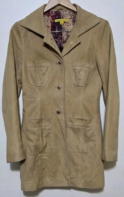 De Colección John Carlisle Trench Jacket Abrigo M Mujeres Marrón Gamuza Cuero Suave Blazer  Foto 1 de 4