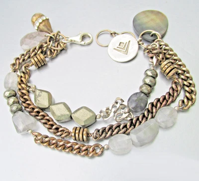 Silpada Retired GARDEN PARTY 3 Strand Sterling Pyrite Labradorite Bracelet B3215 - Image 1 of 4