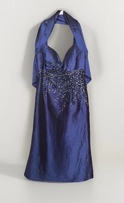 Vestido Formal Flirt Azul Marino Con Cuentas (Talla 14) con Mantón - Usado Una Vez - Se Ajusta a Pequeño Foto 1 de 4