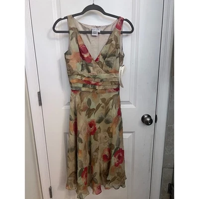 Vestido Midi De Colección Maggy London Sin Mangas Floral Seda Y2K Romántico Forrado Talla 4 Nuevo con Etiquetas Foto 1 de 4