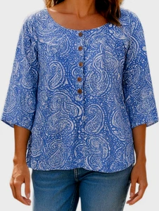 Blusa Style & Co. Mujer 1X 14W 100% Algodón Azul Paisley Top Calce Relajado - Imagen 1 de 10