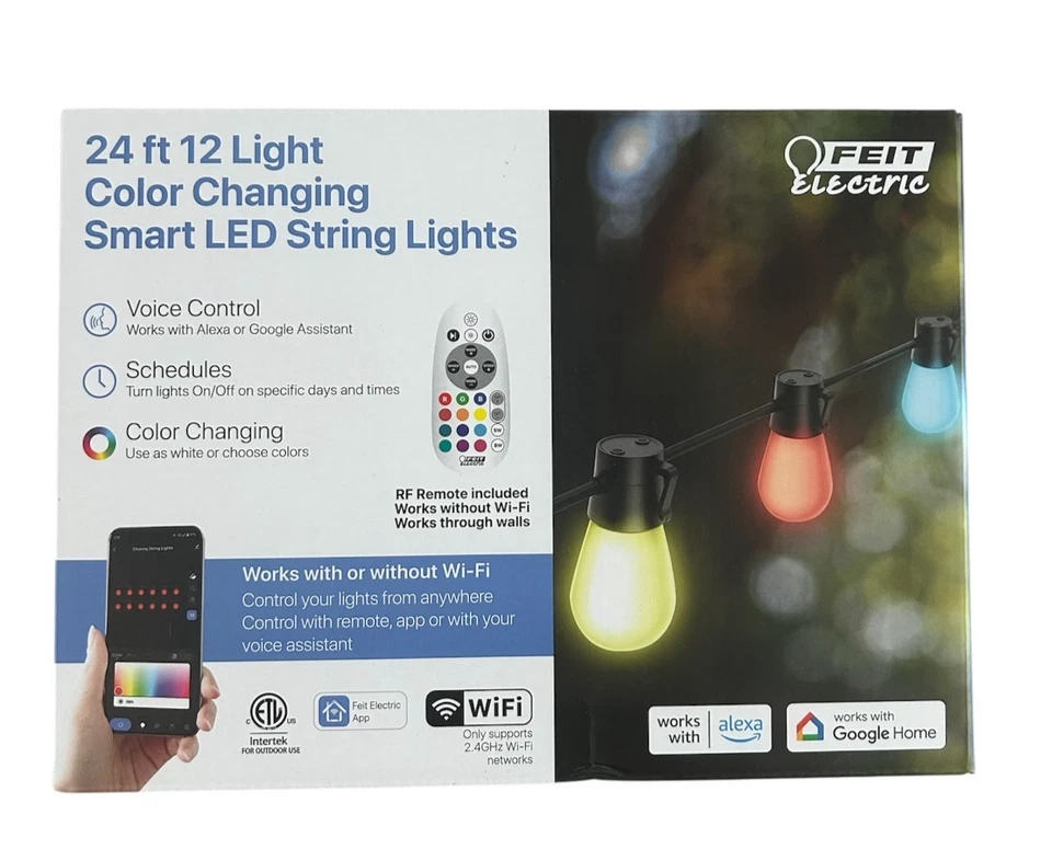 Feit Electric Smart LED String 12 Lights Color Changing - Multicolored 24ft