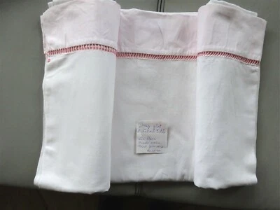 N°15) ANCIEN GRAND DRAP EN LIN BLANC BRODE BRODE MAINSJOUR ROSE 172 x 312 - Photo 1/4