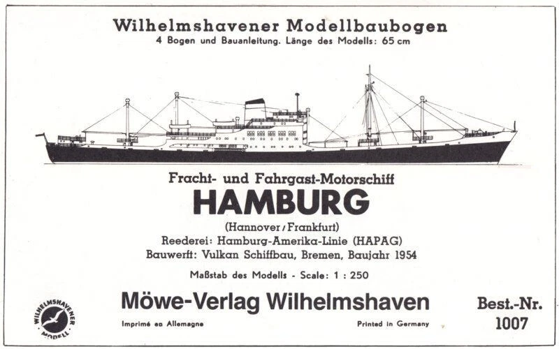 Alter ! Wilhelmshavener Modellbaubogen 1007 - Kombifrachter Hamburg - 1:250 - Bild 1 von 1