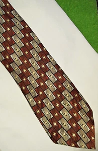 KILBURNE AND FINCH Brown Tan Black Geometric Wave Print 100% Silk Handmade Tie - Picture 1 of 4