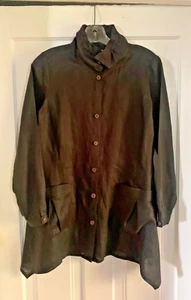 Go Silk Linen Womens Black Button Up Duster Lagenlook Jacket Artsy Topper - Picture 1 of 11