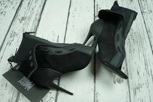 ALEXANDER WANG H&M Tela de Buceo Puntera Negra Cuero Cordones Botas Tacones 38 US7 - Imagen 1 de 5