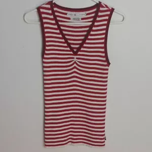 Suéter sin mangas vintage Tommy Hilfiger 2003 rojo blanco a rayas pequeño - Imagen 1 de 12