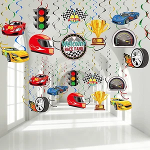 30 Pieces Race Car Party Hanging Swirls Decorations, Checkered Flags Racing Bir - Picture 1 of 6