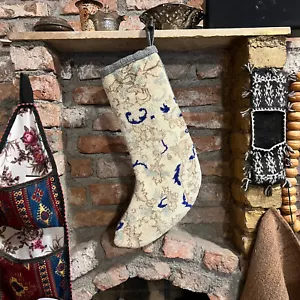 Kilim Christmas Stocking Embroidered Christmas Stocking Vintage Christmas Decor - Picture 1 of 2