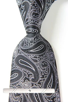 Nueva Corbata Clásica Paisley Negra Blanca JACQUARD TEJIDA 100% Seda Para Hombre Foto 1 de 4