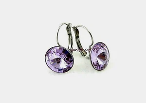 AUSTRIAN CRYSTAL 11MM VIOLET,SST ,LEVER-BACK EARRINGS-SIZE: MEDIUM - Picture 1 of 7