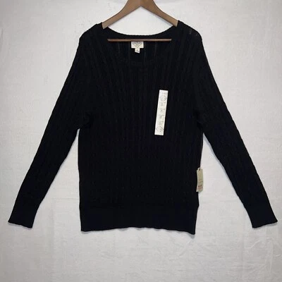 Suéter tejido con cable St Johns Bay para mujer cuello redondo suéter negro talla 1X Foto 1 de 4