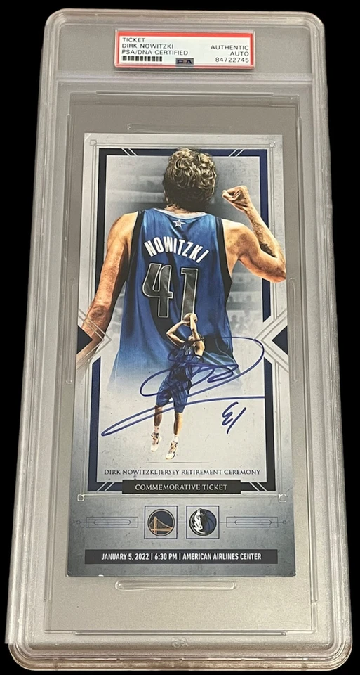 Dirk Nowitzki Signed #41 Jersey Retirement Ticket Stub Psa Slab Dallas Mavericks - Image 1 of 2
