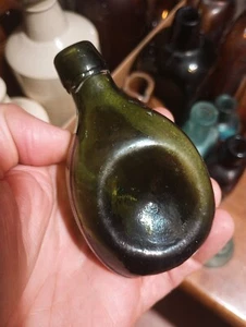Vintage Bottle - Hand Blown Three Sided Glass Bottle, Applied Top Pinched Bottle - Picture 1 of 7