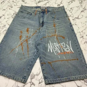 Men's Miskeen Mid Blue | White | Orange Denim Shorts NWT - Picture 1 of 5