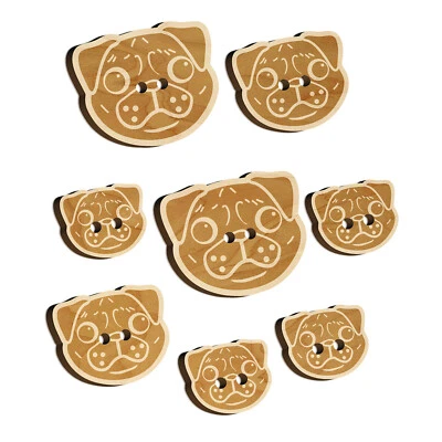 Pug Face Wood Buttons for Sewing Knitting Crochet DIY Craft - Image 1 of 4