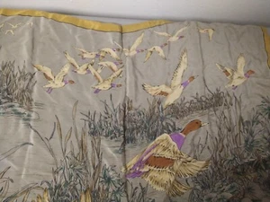 Vintage FILENE'S Ducks Flying Water TANS PURPLE 100% Silk Square Scarf ITALY - Picture 1 of 10