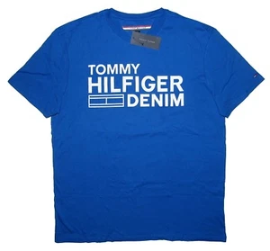 MEN'S TOMMY HILFIGER DENIM GRAPHIC CREW NECK T-SHIRT TEE BLUE WHITE L LARGE - Picture 1 of 4