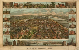 Vintage Harrisburg, Penn 1855 USA POSTER PRINT MAP - Picture 1 of 1