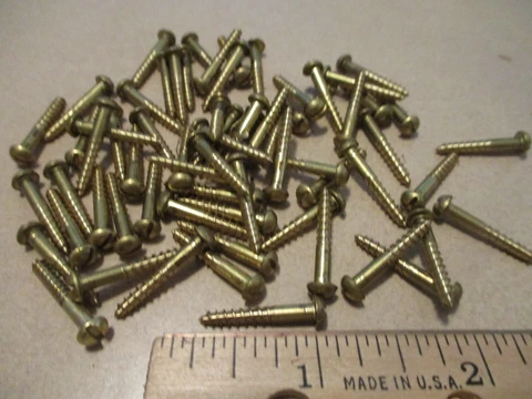 62 VINTAGE SOLID BRASS WOOD SCREWS WITH THE ROUND SLOT HEAD 3/4" LONG X #4=7/64" Cover