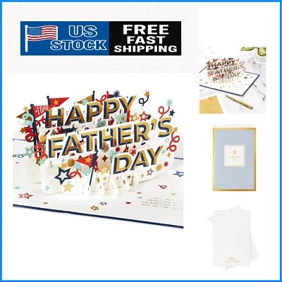 Sofisticada tarjeta emergente del día del padre azul marino y blanco con saludo sincero Foto 1 de 4