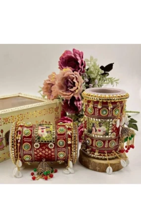 Foto Karwachauth Chuda brazalete rojo novia boda indio kundan piedras indio Foto 1 de 4