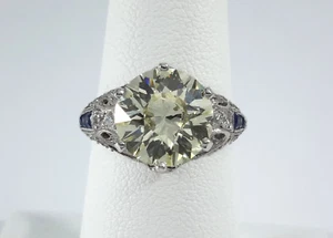 3,00 kt DIAMANT auf Vintage SAPHIR PLATIN Ring - R9765 - Bild 1 von 9