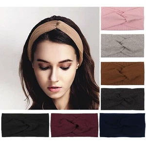 Bandeau de cheveux femmes sport large bandeau bandana chauffe-oreilles bandeau bandeau nœuds - Photo 1/27