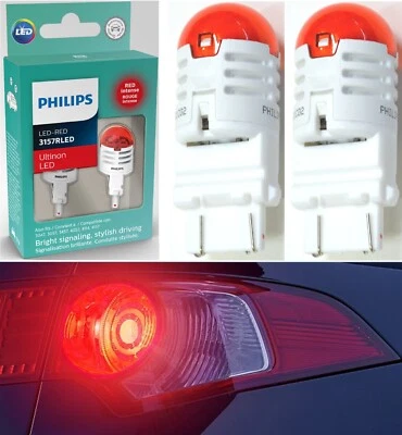 Philips Ultinon LED Light 3157 Red Two Bulbs Rear Turn Signal Lamp Upgrade Stock - Image 1 of 4