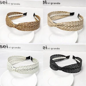 Headwear New Women Bow Knot Headband Knotted Wide Hairbands Natural Raffia Straw - Picture 1 of 14