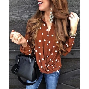 Blusa All in Favor Lunares Twist Frontal Manga Larga Marrón Talla L - Imagen 1 de 11