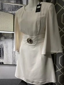 ELISABETTA FRANCHI WHITE CREPE EMBELLISHED WAIST MINI DRESS 44 US 8 NWT - Picture 1 of 11