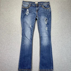 Y2K Mudd Jeans Womens 11 Blue Medium Wash Boot Distressed Vintage Denim Stretch - Picture 1 of 12