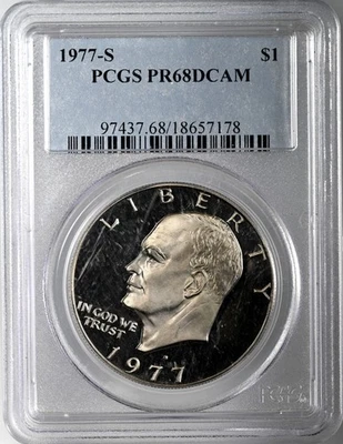 1977-S  $1 EISENHOWER IKE "CLAD" DOLLAR PCGS PR69 DCAM #18657178 SCRUFFY HOLDER - Image 1 of 4