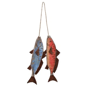 Wooden Fish Hanging Wood Decor for Wall, Rustic Nautical Beach Theme Home Dec... - Picture 1 of 7