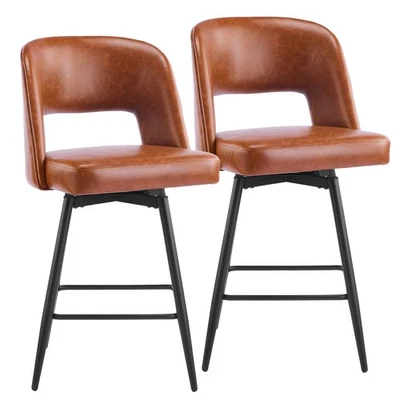 Swivel Counter Height Bar Stool Chairs Set of 2 Upholstered Counter Stools - Image 1 of 4