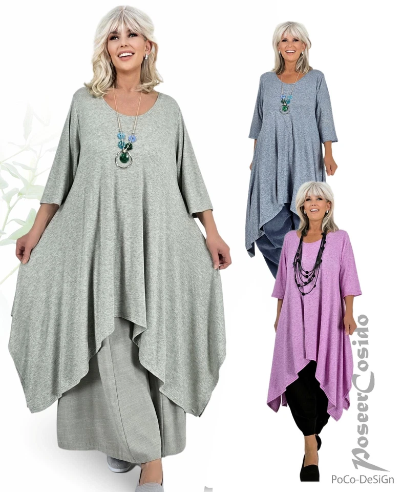 LAGENLOOK Strick Pullover Shirt Kleid 44 46 48 50 52 54 56 58 pink blau salbei - Bild 1 von 1