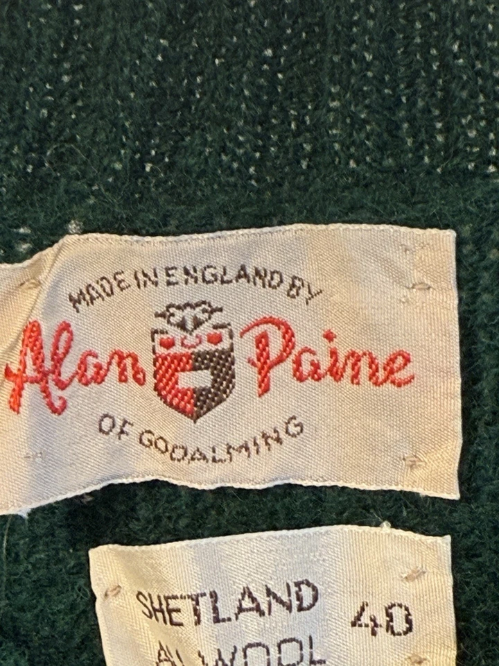 Винтажный шерстяной свитер Alan Paine Shetland Англия ТЕМНО-зеленый размер 40 M (читайте) - Изображение 1 из 4