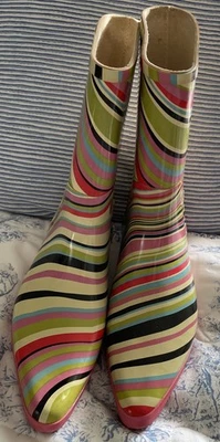Botas puntiagudas Paul Smith a rayas tacón de gatito goma lluvia galoshes talla 10 Foto 1 de 4