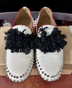 CHRISTIAN LOUBOUTIN 44 Men's Spike and Tassel Loafers in White Flats 11 - Picture 1 of 10