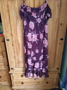 Etam Women's Occasion Dress Deep Purple Pink Flowers Lined Size 24 Dipped Hem - Picture 1 of 12