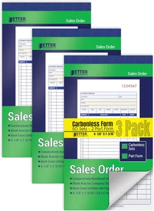 Sales Order Books, 3 Pack, 2-Part Carbonless (White/Canary Yellow) - Picture 1 of 6