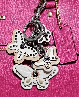 Coach Butterfly Mix Charm Rivets Studs CHALK Keychain Bag Fob F58997 RARE - Image 1 of 4