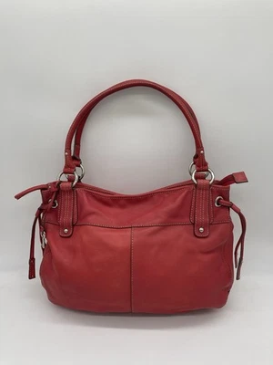 Vintage FOSSIL Pink/Red Leather Crossbody Satchel Shoulder Bag Large Hobo - Image 1 of 4