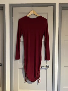 Nasty Gal Ruched Tie Side Bodycon Long Sleeve Mini Dress Size 12 - Picture 1 of 4