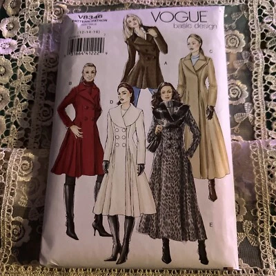 Vogue Basic Design V8346 Fitted & Flared Coats Size 12-16  Uncut Sewing Pattern - Image 1 of 3