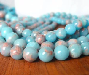 15" 6mm 10mm 12mm Round Aqua Blue snakeskin Impression Jasper Beads - Picture 1 of 4