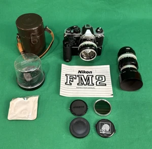 Nikon FM2 Camera w/MD-12 Motor Drive & Nikkor 50mm f1.4 & 135mm f3.5 Lens Bundle - Picture 1 of 24