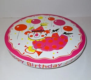 Vintage Fabcraft Metal Rotating Cake Plate Clown Balloons Happy Birthday - Picture 1 of 5